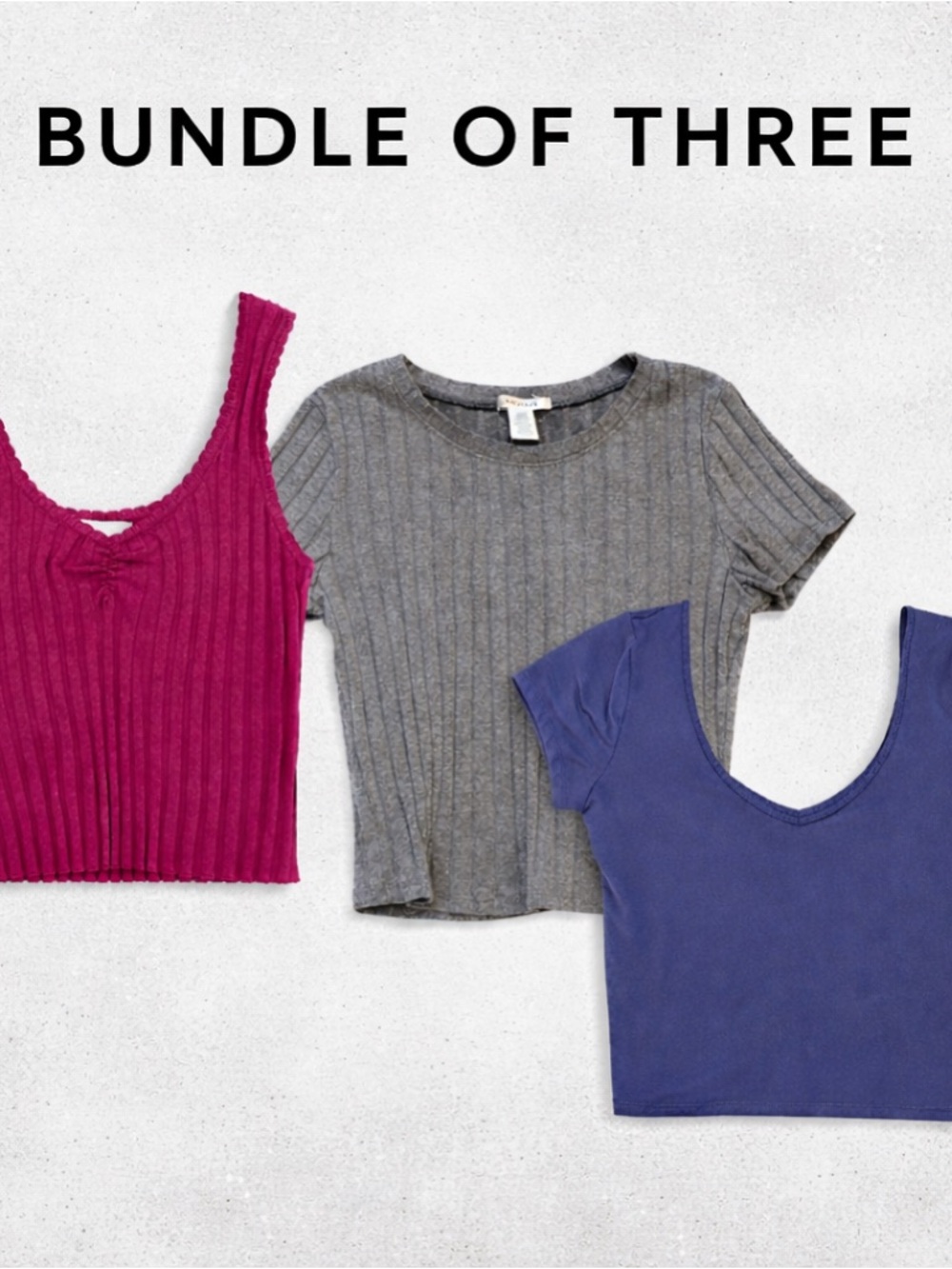 3 Piece Crop Top Bundle Pink Gray Navy Ribbed Tops Size Large